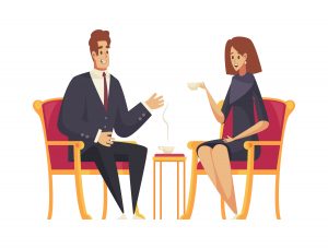 A man interviewed by a woman image